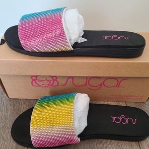 Bnwt sugar rainbow women slides size 7